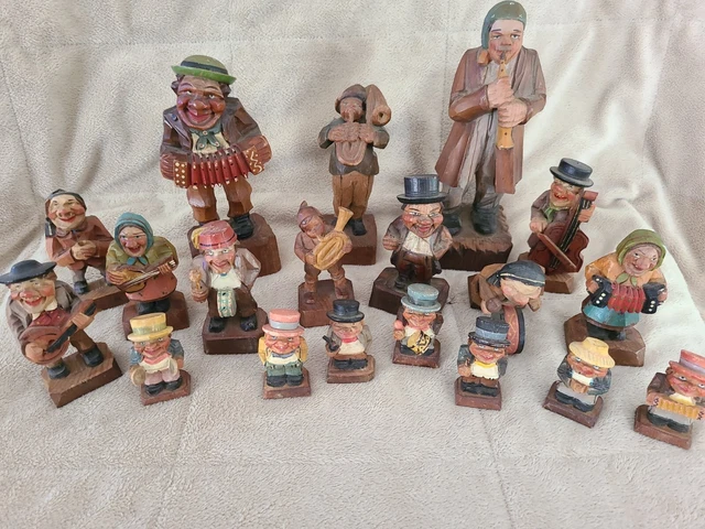Vintage German Hand Carved Wood Bavarian Black Forest Musician Figures