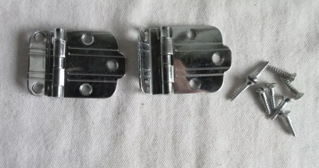 Vtg. offset hinge chrome plated Plain Lines Deco style cabinet cupboard door NOS