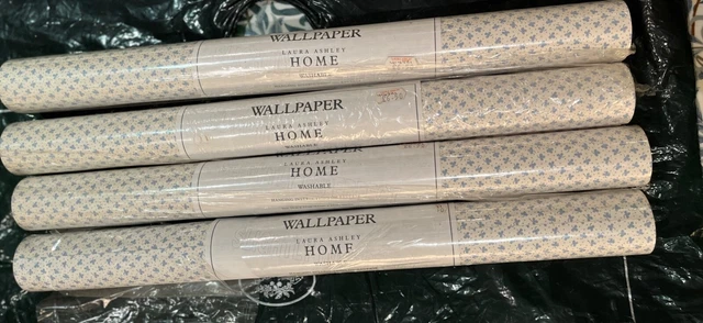 Vintage Very Rare Laura Ashley Washable Wallpaper- Clover Pale Denim - New