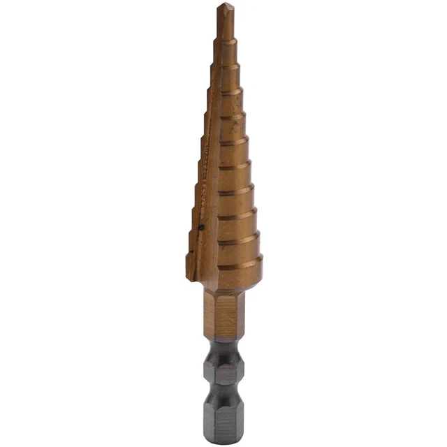 1/4 inch Hex HSS High Speed Steel Titanium Coated Step Drill Bit 3-13 B8R9