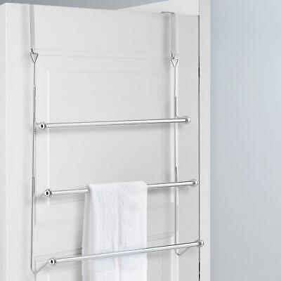 Over-The-Door Convenient 3 Tier Bathroom Towel Bar Rack w/ Chrome-Plated Finish