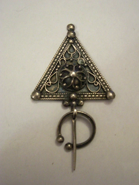 Fibule Ancienne En Argent 800/1000e - Décor Verroterie Et Perles Nacre, Bijou Historique