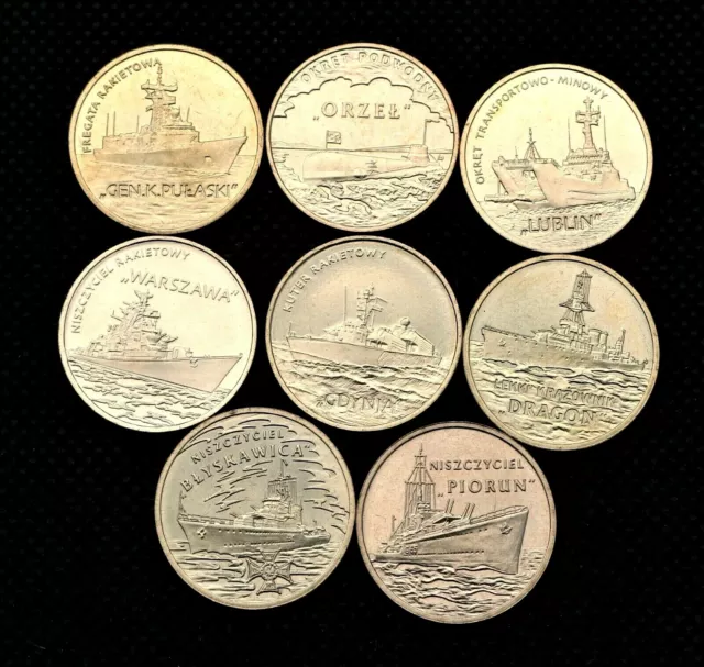 Lot Of Eight Commemorative Coins Of Poland - Historic Polish Navy Ships (Mint)