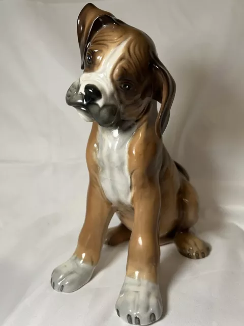 RONZAN BOXER PUPPY DOG MADE IN ITALY BASSANO CERAMIC c.1950 SIGNED STAMPED #802A