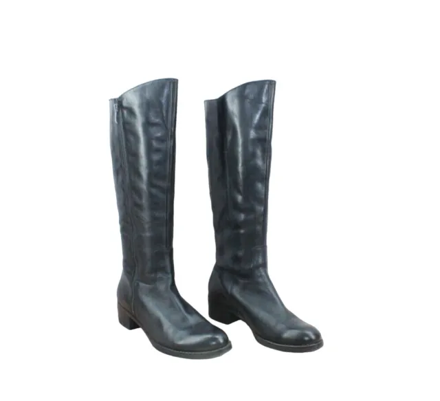 FRANCO SARTO CECILIA Black Leather Knee High Zip Up Block Heels Boots ...