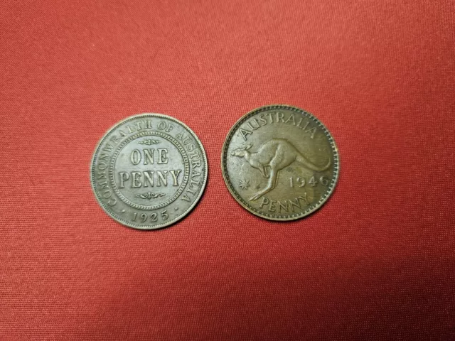 Rare Australian Circulated Pennies - 1925 & 1946 - Free post