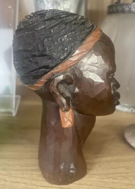 African Antique Hand Carved Hard Wood Wooden Tribal Head Bust Sculpture Figure