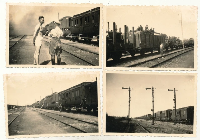 4 x Foto - Am Bahnhof von Kalinowka Eisenbahn - 2.WK