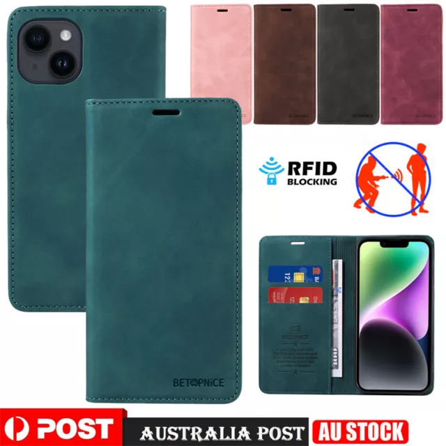 For iPhone 14 11 13 12 Pro XS Max XR 7 8 6 Plus Case Wallet PU RFID Flip Cover