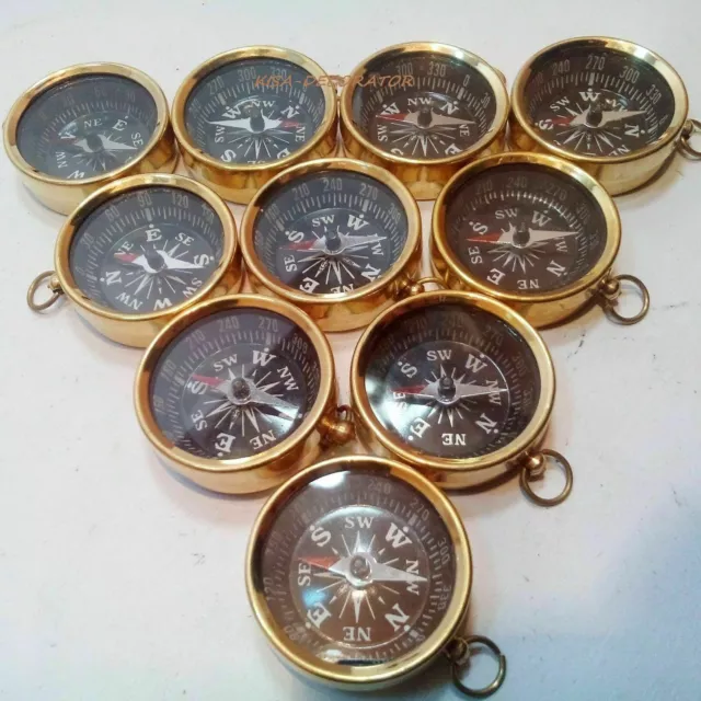 Set Of 10 Pieces Maritime Nautical Vintage Style Brass Pocket Compass Key Chains