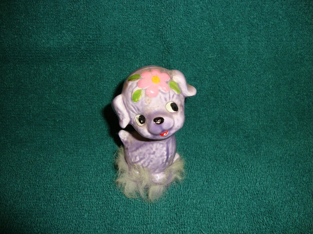 Vintage Napco Puppy Dog Purple with Fur Figurine