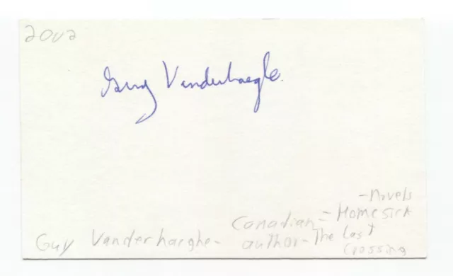 Guy Vanderhaeghe Signed 3x5 Index Card Autographed Signature Author