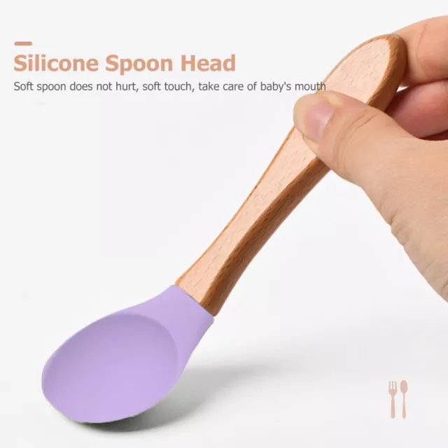 Baby Wooden Silicone Feeding Spoon Toddlers BPA-free Tableware (2)