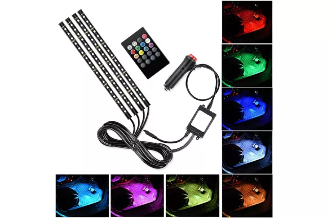 Striscia LED interni auto rgb 4 strip luminose adesive 72 led impermeabili QCD52