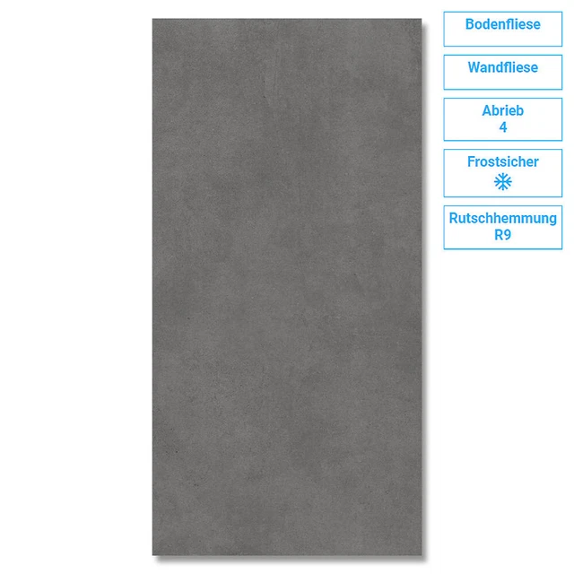 Fliese Wand Boden Anthrazit Matt Frostsicher Fußbodenheizung 1,44QM 60x120 9 R9