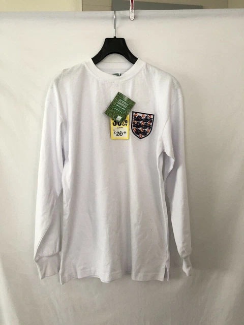 Score Draw Offizielles Retro Weiß Langarm Poloshirt Herren England Nr. 6 M