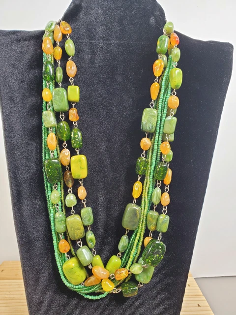 Tiered Neckace Resin or Lucite & Glass Beads 17-20" Length FASHION JEWELRY