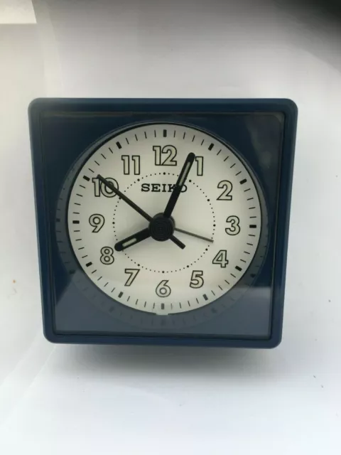 Seiko QHE083L Analogue Bedside Beep Alarm Clock with Snooze-Navy Blue