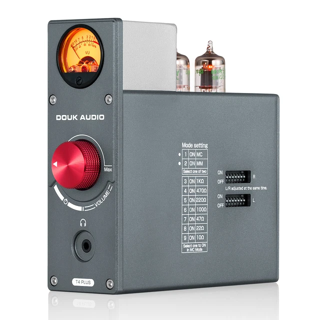 Douk Audio T13 HiFi Phono Preamp & Headphone Amp With Colorful VU Meter - For Turntables, Phones, PCs