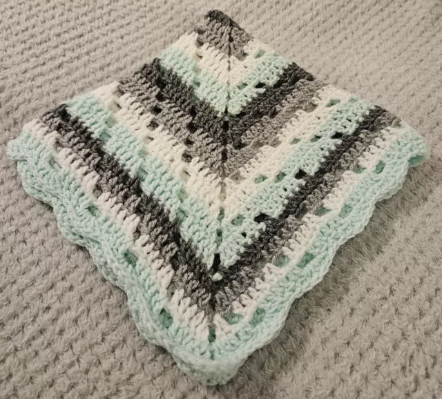 handmade crochet baby blanket Mint, grey, white. Cot, pram, cradle,car seat,gift