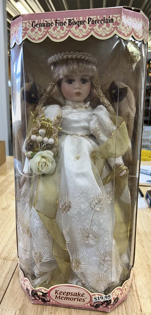 Vintage Collector's Choice Fine Bisque Porcelain Doll Angel w Wings In Box
