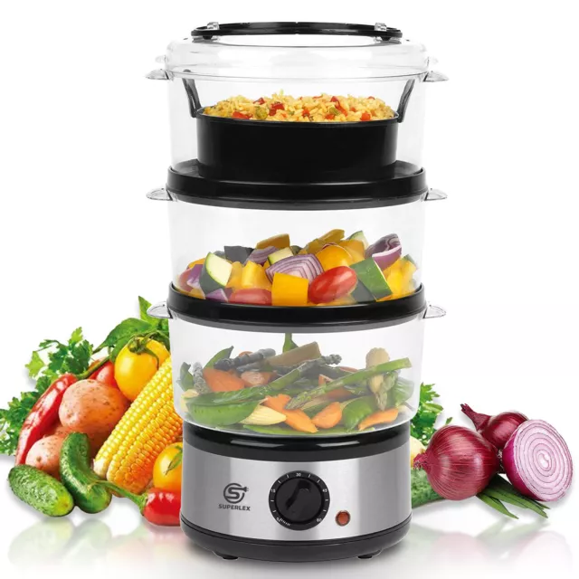 3-Tier Electric Food Steamer Healthy Food Cooker Rice Meat Vegetable With Timer