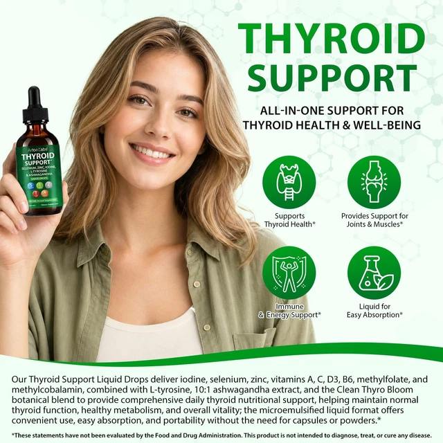 THYROID SUPPORT DROPS with Iodine & Selenium, 60ml, Enriched with L ...