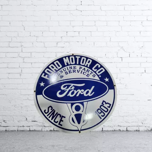 Ford Genuine Part: Porcelain Enamel Heavy Metal Sign 30 Inches Round SS