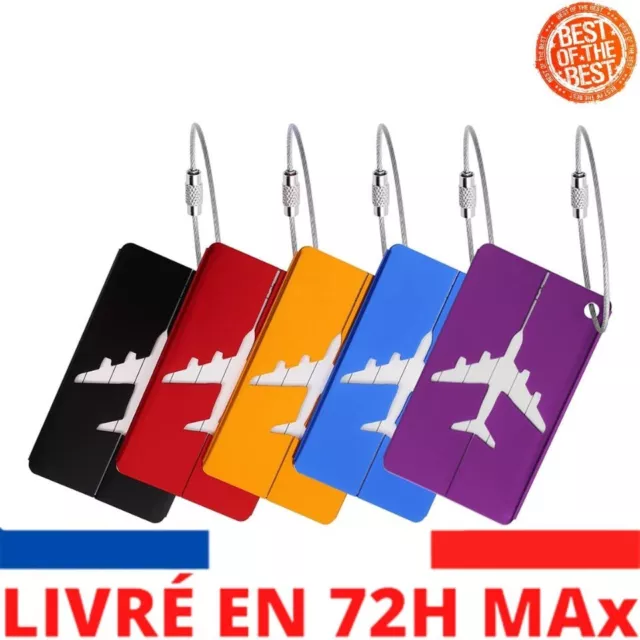 Lot de 5 Etiquette Bagage Aluminium, Valise Avion Voyage Motif aléatoire avec Co