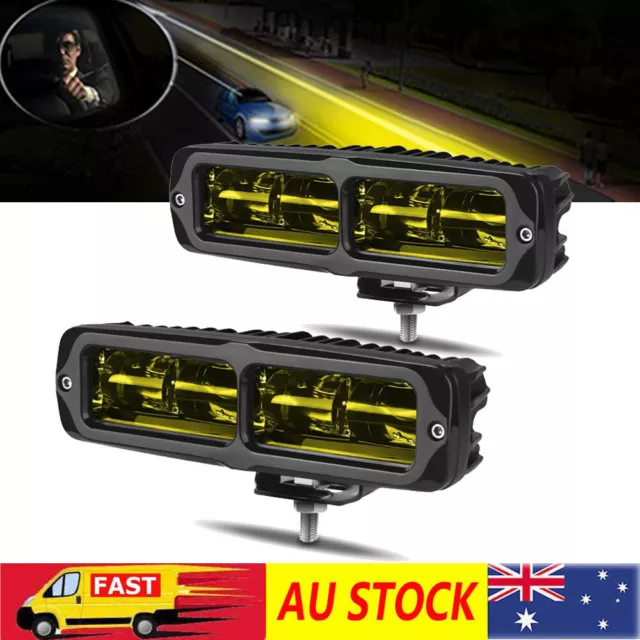 Pair 6Inch Led Work Light Bar Flood Spot Pods Offroad Fog Driving Light Amber 6D