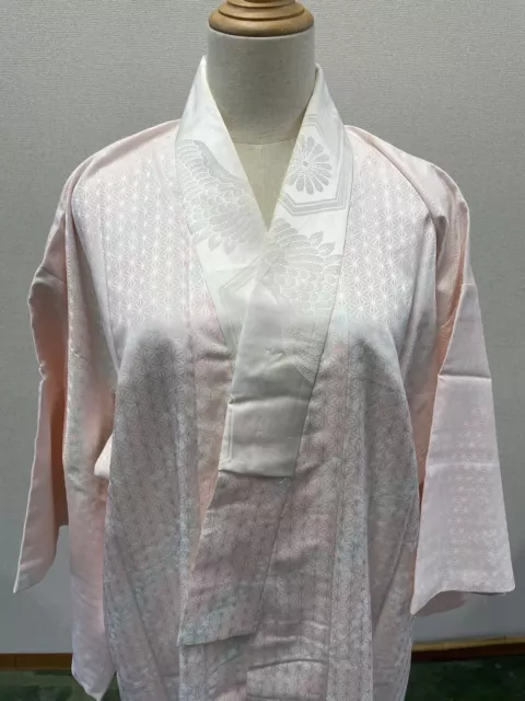 SILK Vintage Japanese JUBAN KIMONO Dress cardigan PINK Yukata ASANOHA women