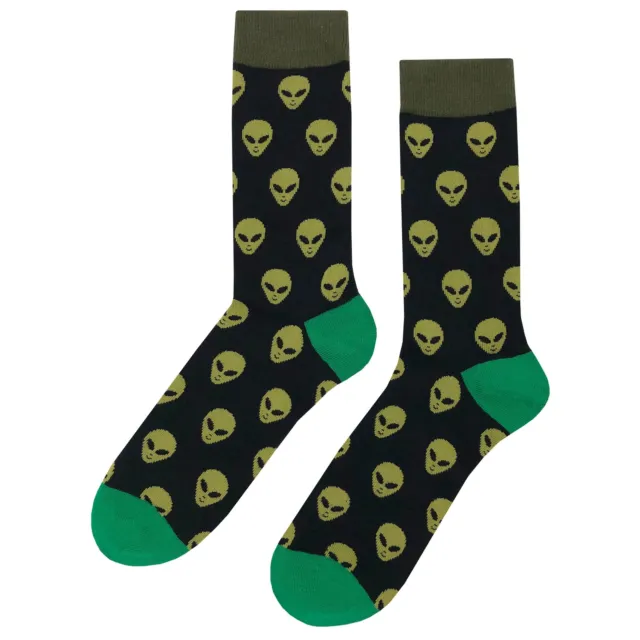 NWT Alien Dress Socks Novelty Men 8-12 Black Crazy Fun Sockfly