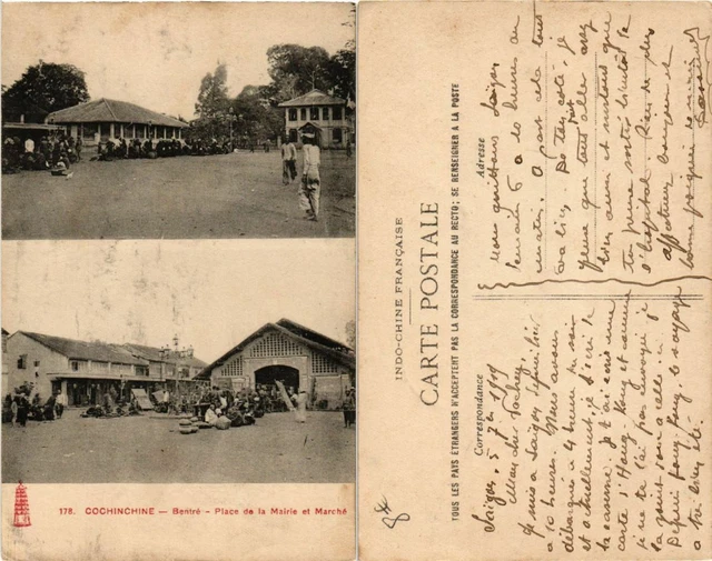 CPA AK VIETNAM Cochinchina - Bentré Town Hall Square Market (427818)