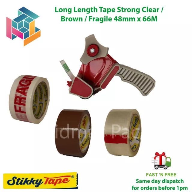 PARCEL PACKING TAPE BROWN/CLEAR & LOW NOISE FRAGILE 48MMx66M 2 INCH + GUN Option 3