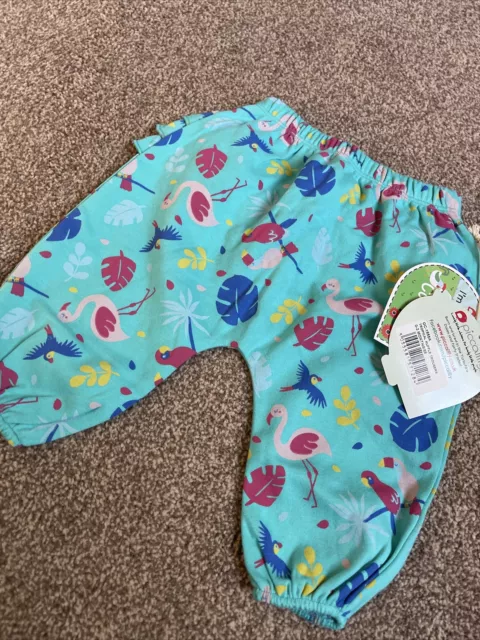 Piccalilly Tropical Ruffle Baby Girl Trousers Joggers 0-3 Months Organic Cotton