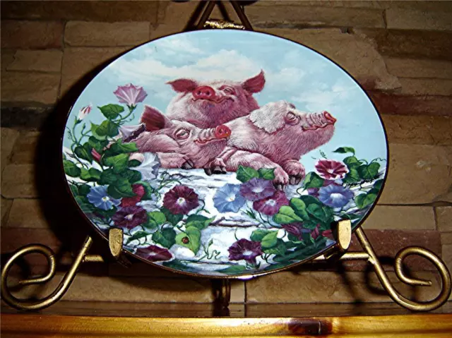 Hamming It Up~Pigs In Bloom~The Danbury Mint Pig Plate