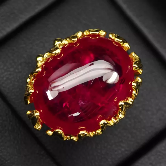 Beautiful Vivid Red Ruby Cabochon Rare 33.10Ct 925 Sterling Silver Handmade Ring 2