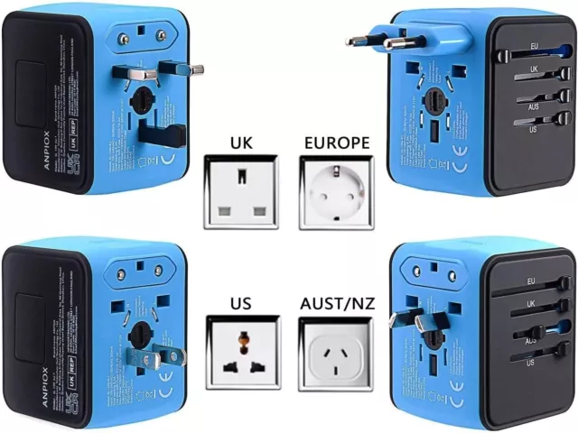 World Wide Travel Adapter Multi Plug Universal Charger UK EU AU US 4 USB type c