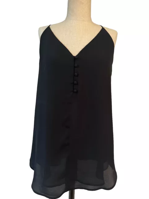 Ann Taylor Black Cami SizeS Draped Top Elegant Spaghetti Strap Sleeveless Blouse