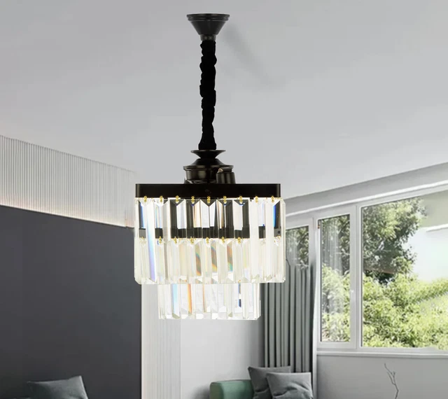 Amelia ceiling light Pendant K9 Crystal Chandelier Modern Large Square Black 3 B