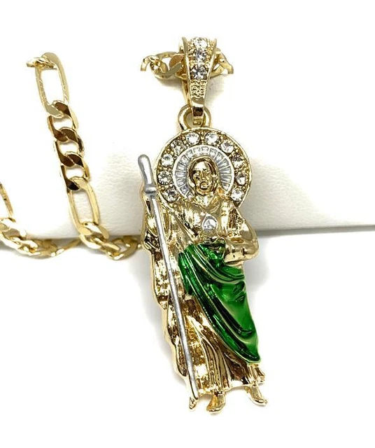 SAN JUDAS TADEO Medalla Gold P Saint Jude Pendant Necklace 26" Cadena ...