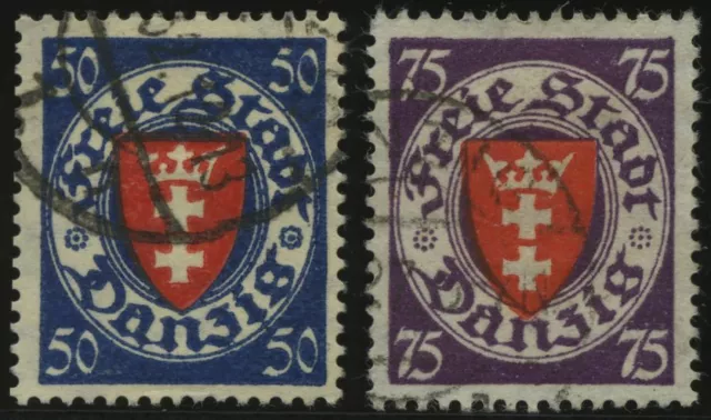 DANZIG 200b,201a o, 1924/30, 50 Pf. schwärzlich / rosa und 75 Pf. dkl`violett