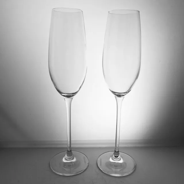 Vintage Dartington Crystal Tall Champagne Flute x2 Glasses Clear Glass 10" Pair