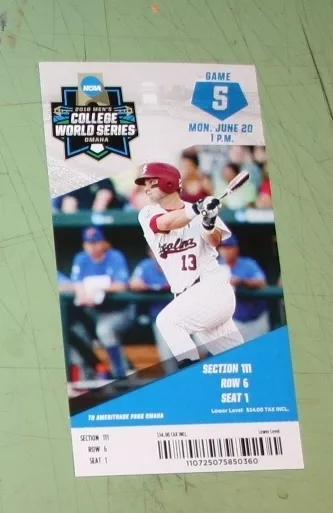 2016 College World Series Cws Game 5 Ticket Miami  - Ucsb Cal Santa Barbara