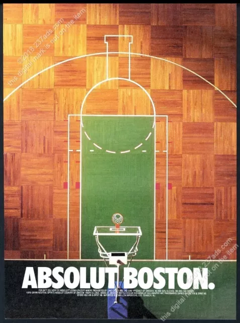 1994 Absolut Boston basketball court floor vodka bottle art vintage print ad