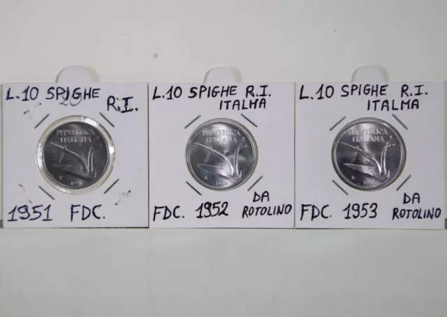 Repubblica Italiana 10 lire Spighe anno 1951 1952 1953 Fdc. Repubblica Italiana 10 lire Spighe anno 1951 1952 1953 Fdc.
