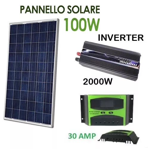 Kit Fotovoltaico 1 Kw Giornaliero Pwm Inverter 2000w Isola Solare Pannello 100 W