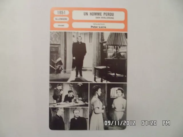 CARTE FICHE CINEMA 1951 UN HOMME PERDU Peter Lorre Karl John