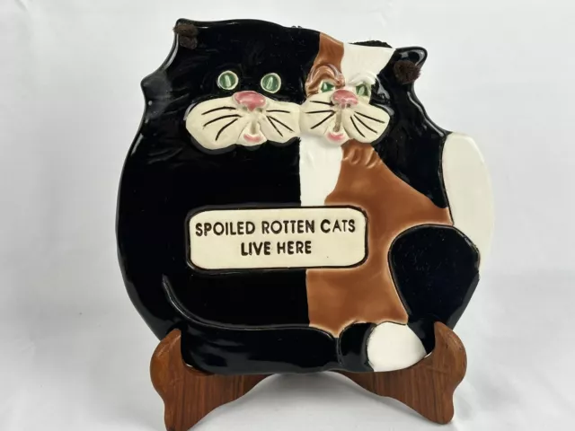 Smokey Mountain Pottery Cat Hanging Wall Plaque Vintage