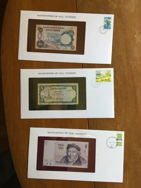 1978 Israel banknote 1 Sheql UNC, Nigeria banknote 50 kobo UNC, Yemen one rial